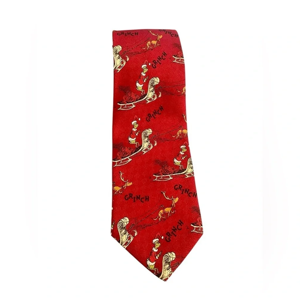 Dr. Seuss Grinch Sleigh Ride Tie - All Over Graphic - Red